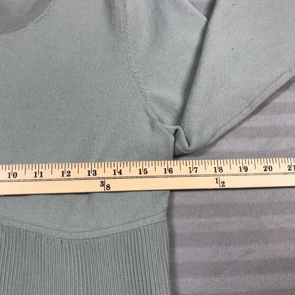 Aritzia Babaton Sweater Womens XL Sage Green Ribbed Peplum Long Sleeve Crewneck - Picture 11 of 11